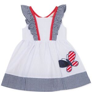 Rare Editions White and Blue Gingham Dress with Red Details